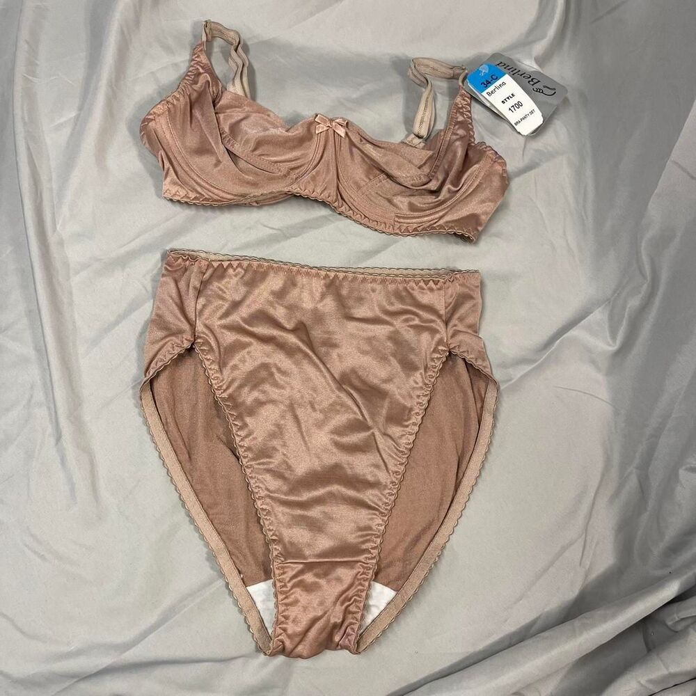 NWT Vintage Satin High-Waist Bra & Brief Set, 34C M Blush